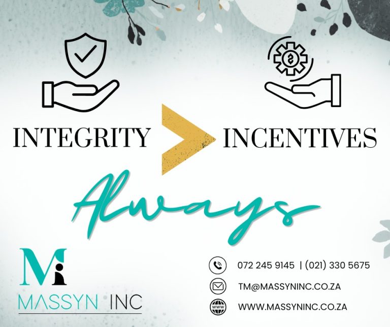 INTEGRITY OVER INCENTIVES - MASSYN INC